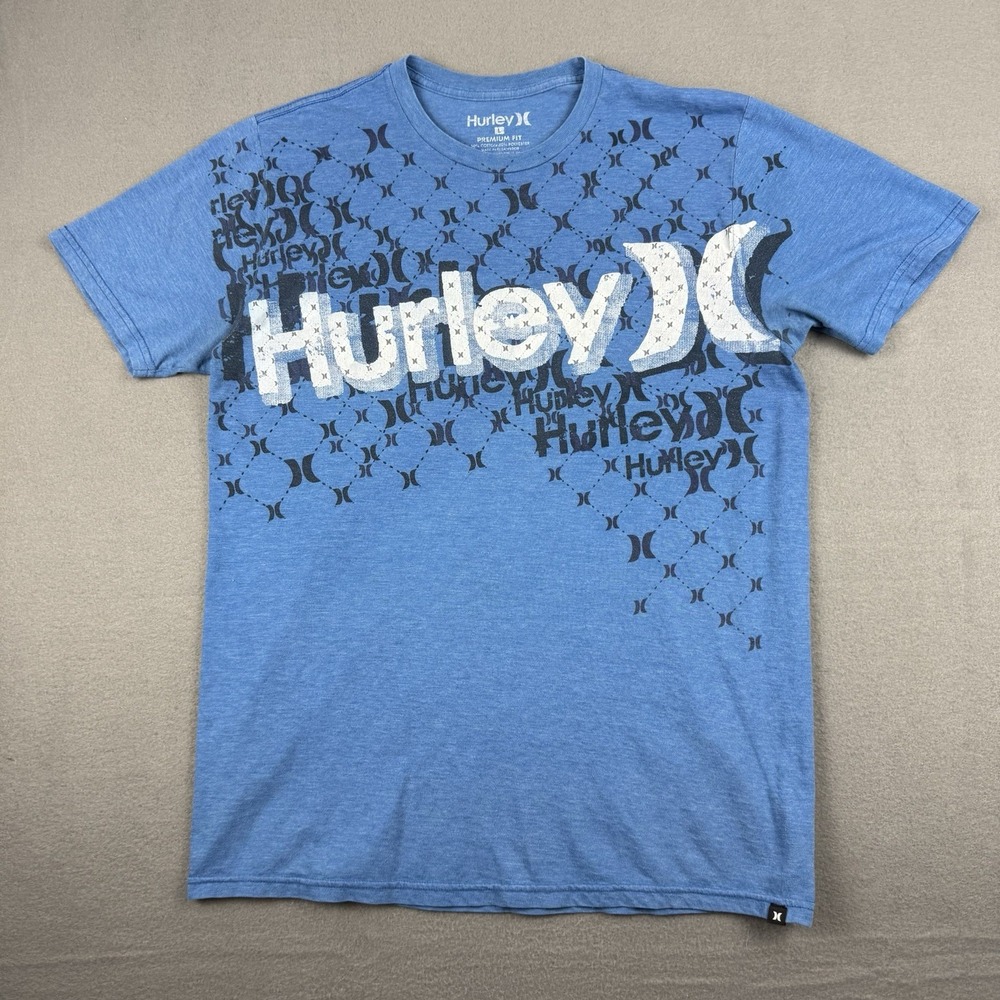 Hurley Tshirt Mens Large Blue Y2K Style Style‎ Cyber Goth Grunge Emo Skate